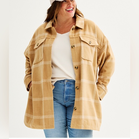 Sonoma Jackets & Blazers - Sonoma Women’s camel beige plaid utility shacket size 1X